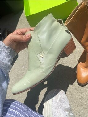 Playboy Sage Green Leather Ankle Booties